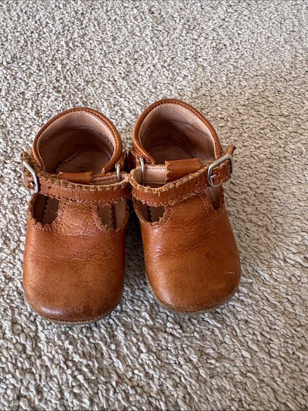 Toddler Tan Leather Mary Jane with Scalloped Strap